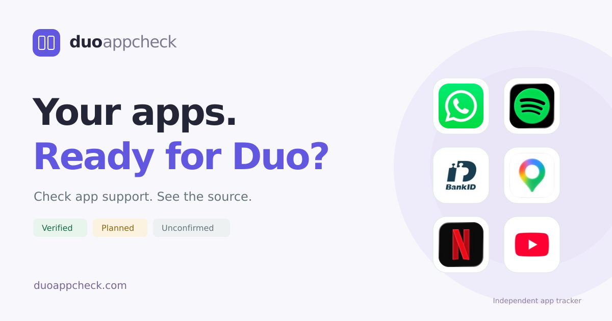 I built an iPhone Duo app tracker with sources behind confirmed support